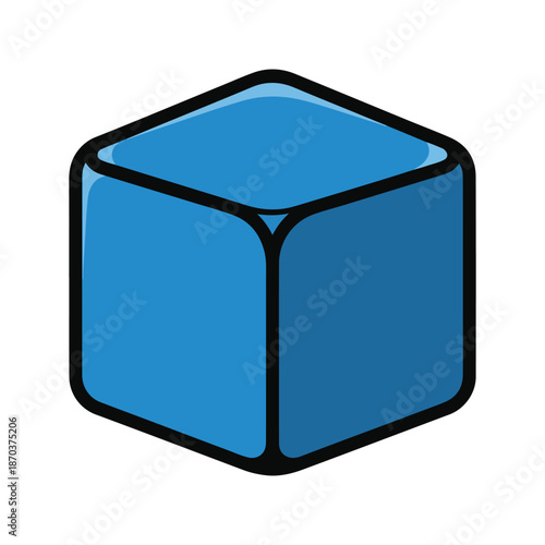 A blue cube with a black outline