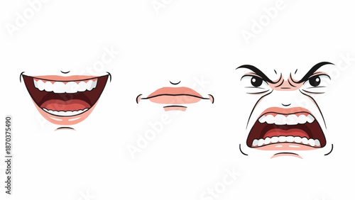 Cartoon Mouths Expressing Different Emotions Like Joy and Anger.