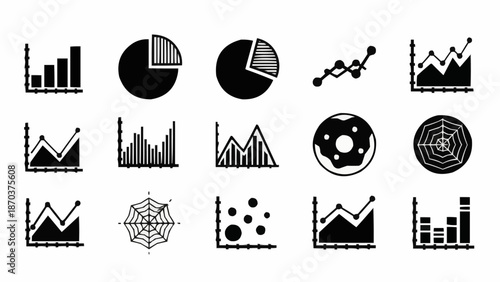 Collection of various chart and graph icons for data visualization.