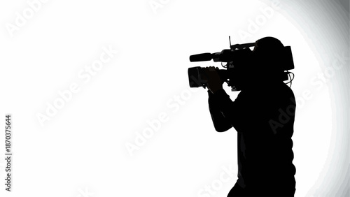Silhouette of a videographer operating a professional camera.