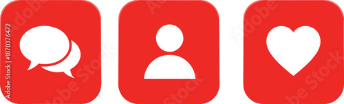 Set of red social media icons including comment, profile, and like buttons for web design, mobile applications, and digital marketing interfaces