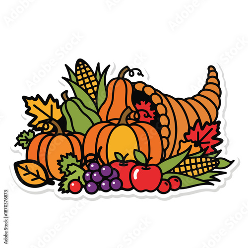 A cornucopia filled with fruits and vegetables