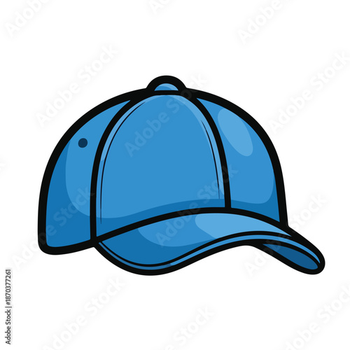 A blue baseball cap with a curved brim and button on top