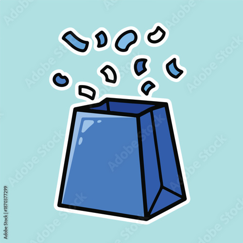 A blue bag with contents spilling out