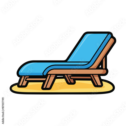 A blue reclining chair on a yellow mat