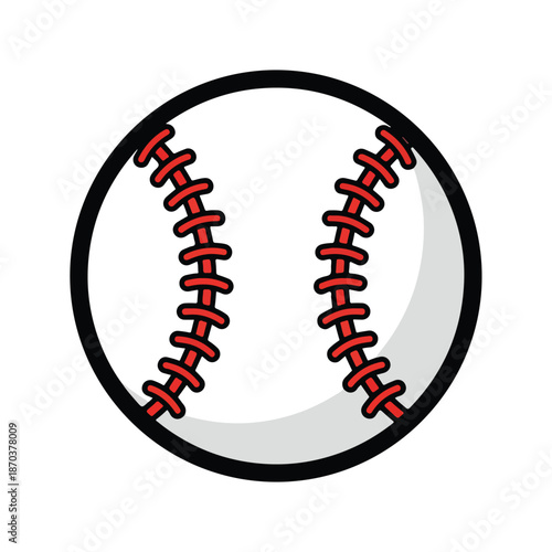 A cartoon baseball with red stitching and black outline