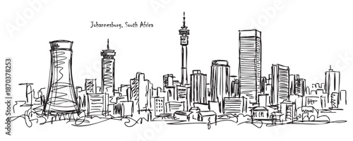 Johannesburg, South Africa Skyline Sketch with Hillbrow Tower and Ponte City