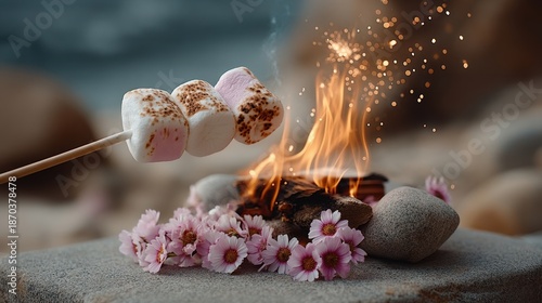 A Delightful Narrative of Friendship: Friends Roast Marshmallows and Share Stories Under a Starry Sky