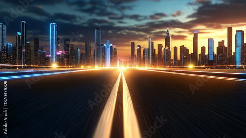 Wallpaper Mural City skyline road sunset modern illuminated futuristic urban dramatic Torontodigital.ca
