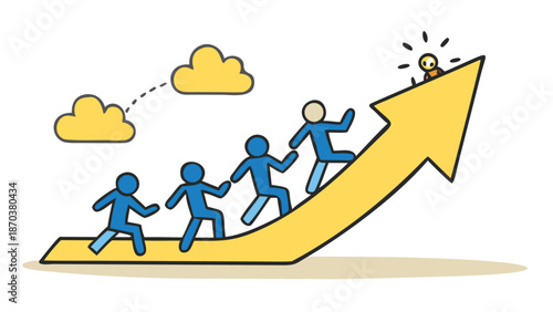 Stunning business concept with people running up a growing chart arrow