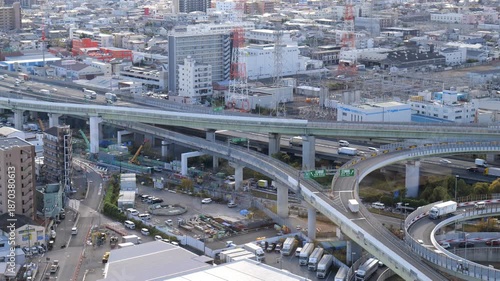 大阪、橋、城市、山、道路、風光、交通、青空、雲