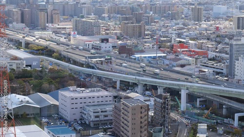 大阪、橋、城市、山、道路、風光、交通、青空、雲