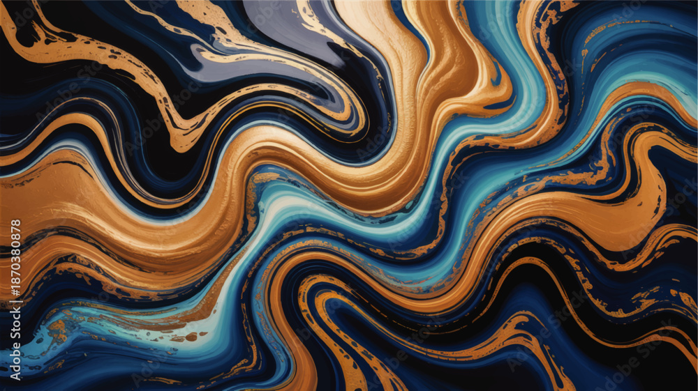 Obraz premium Luxury blue and gold fluid marble abstract background, flowing liquid paint waves, modern elegant swirl pattern for wall art and design