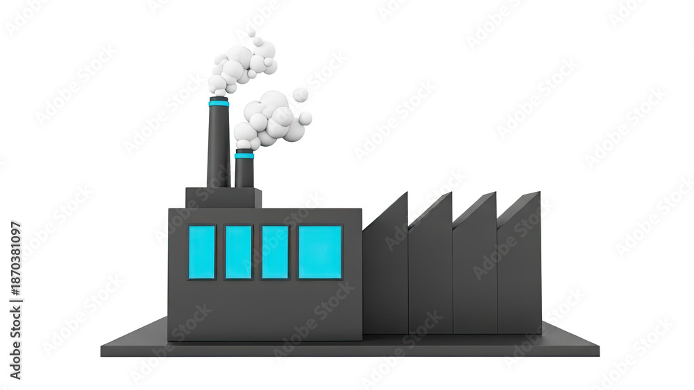 Obraz premium Stylized Factory with Smoke Stacks and Glowing Windows