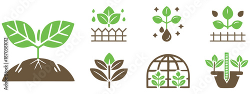 Seedling & Garden Icons – Sprout, Greenhouse, Irrigation Vector Pack .