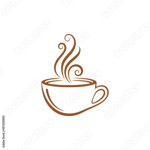 Stylized Coffee Cup with Rising Steam Line Art Illustration.