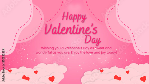 Happy Valentine's Day! Celebrate Day Full of Love on February 14th Concept Illustration. Celebration card for valentines day with hearts and clouds