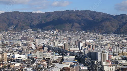 大阪、橋、城市、山、道路、風光、交通、青空、雲