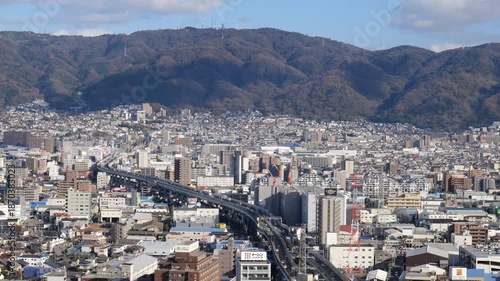 大阪、橋、城市、山、道路、風光、交通、青空、雲