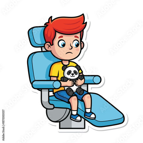 A cartoon boy with red hair and a panda