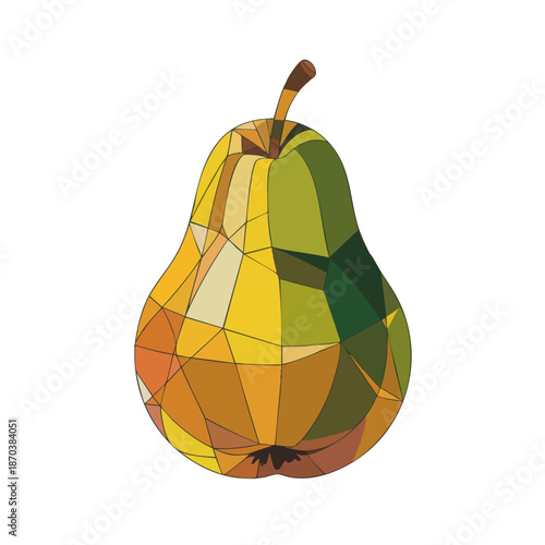 Geometric pear illustration, polygonal abstract fruit art, colorful low poly vector design on transparent background for kitchen decor