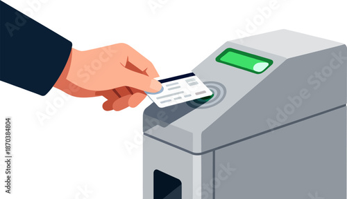 Hand Swiping Security Access Card on Electronic Gate Terminal