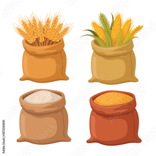 Assorted grains and cereals in sacks