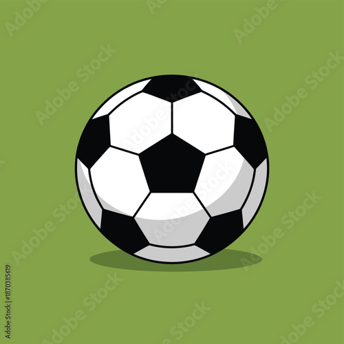 Classic black and white soccer ball on green background