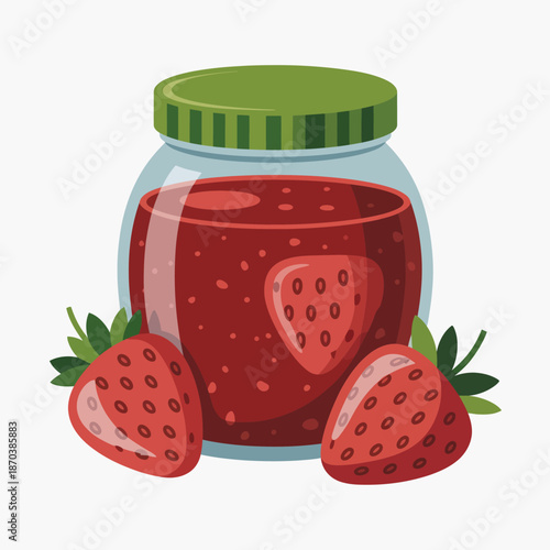 Delicious strawberry jam in a glass jar
