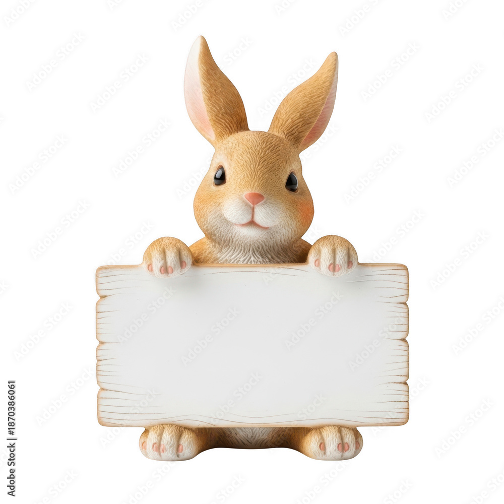 Obraz premium Adorable easter bunny holding a blank sign, perfect for spring and holiday designs isolated on transparent background