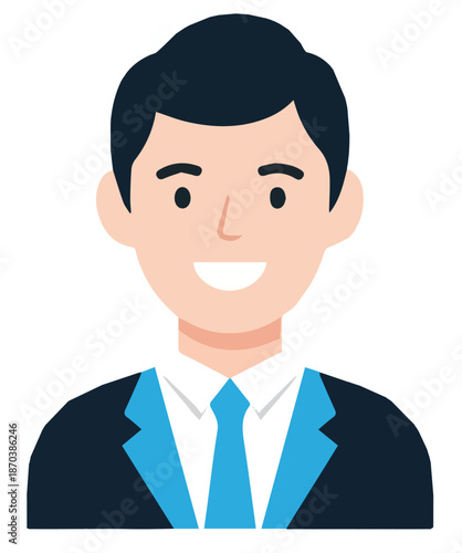 A man in a suit with a wide, bright smile. It represents success, satisfaction, positive customer service, or professional happiness.