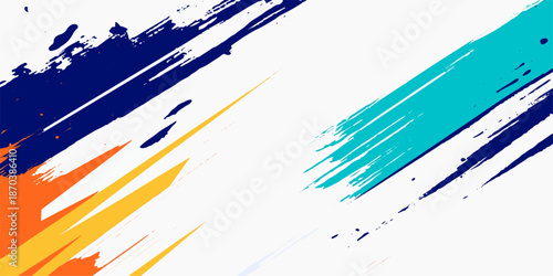Abstract watercolor and grunge background with blue brush strokes featuring a fluid wave design and artistic paint lines for a professional business banner backdrop