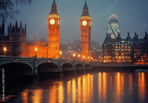 Enchanting Westminster Bridge at Dusk with Illuminated Big Ben and Modern Architecture by the River Thames in London