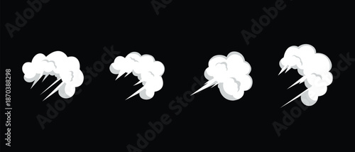 Cartoon smoke speed effect icon set, Fast motion smoke puff cartoon illustration.