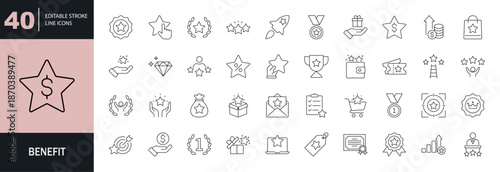 Benefit icon set. Editable line icons. Vector illustration.  