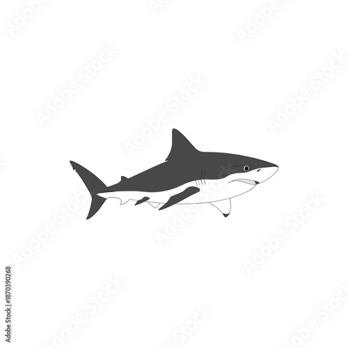 A sleek, powerful shark illustration in grayscale, symbolizing the ocean's apex predator in its natural habitat