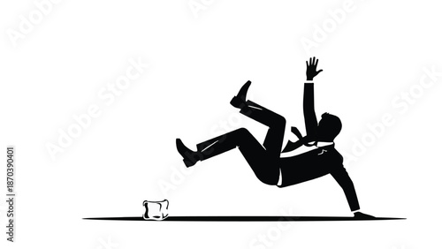 Businessman in silhouette falling down with briefcase flying