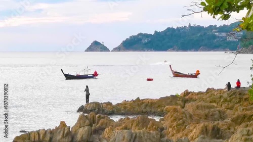Longtail boat long tail boats at the Patong Beach Thailand.