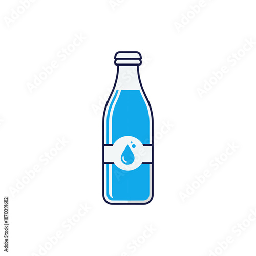 Refreshing clear liquid in a bottle with a label, representing healthy hydration and thirst quenching