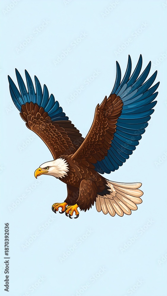 Obraz premium Majestic Eagle Soaring with Open Wings Against a Light Blue Sky.