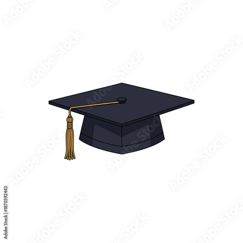 Vector illustration of a traditional graduation cap with golden tassel, symbolizing academic achievement, educational milestone, and the exciting commencement of a bright future