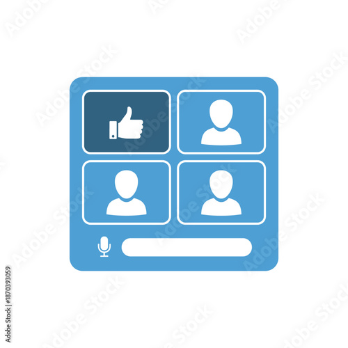 Modern Digital Video Conference Call Application Interface with Online Meeting Participants and Positive Reaction Icon Displaying Virtual Communication