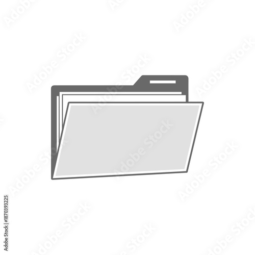 Streamlined vector graphic featuring an open gray file folder with blank papers, symbolizing digital organization, data storage, and efficient document management within computer systems