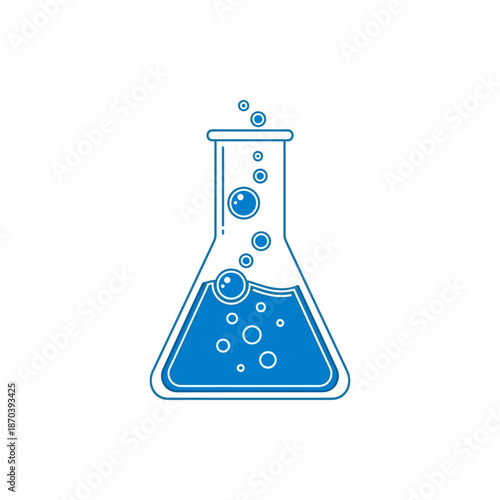 Illustrated Laboratory Flask with Bubbles and Liquid