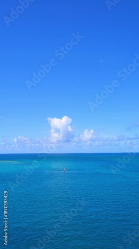 Tropical turquoise ocean water and blue sky in Miyakojima Okinawa