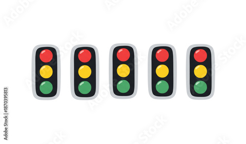 Flat horizontal traffic signal icons with red yellow and green lights vector illustration isolated on transparent background