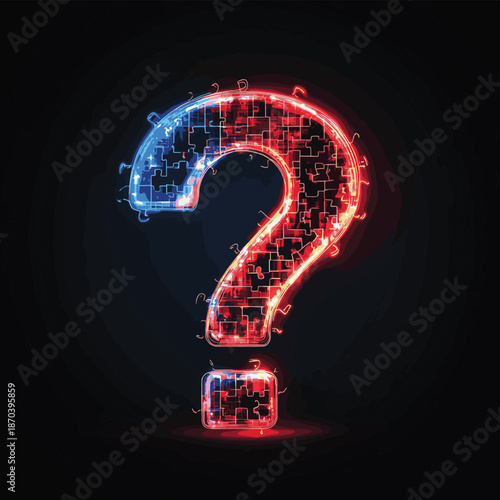 puzzle solving question mark background with glowing neon effect , vector style simple color