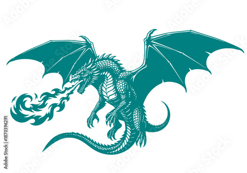 Mythical Dragon Silhouette Fantasy Beast Wings Fire Creature Medieval Chinese Monster Legendary Epic Game Character Black Vector Isolated White Background Scales