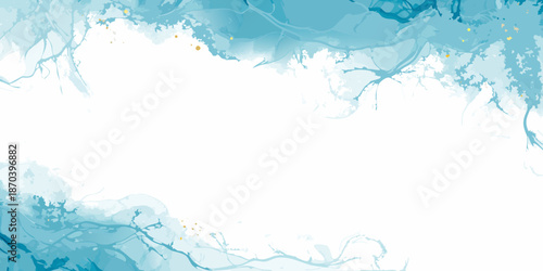 Abstract watercolor background with swirling blue and white ink textures