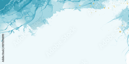 Abstract blue and white marble texture with gold flecks flowing design
